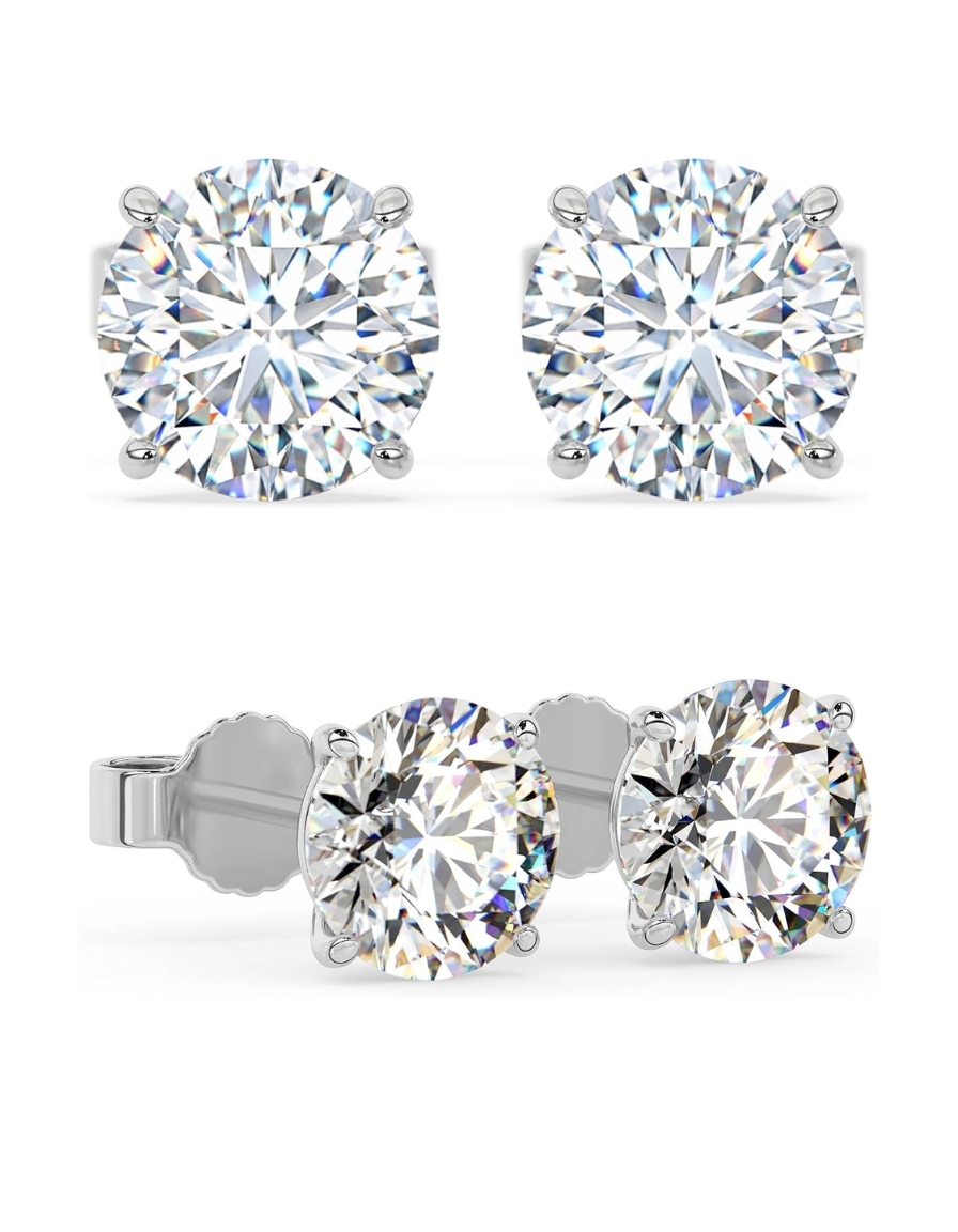 silver-tone four-prong stud earrings